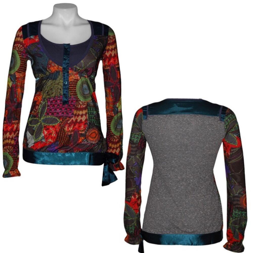 Desigual Conocida Top‎ with Velvet Waist Tie.